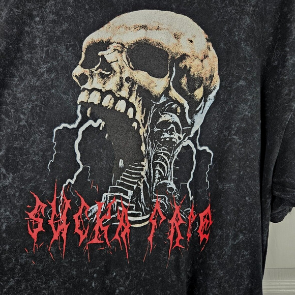 Sucka Free Skull Graphic Marbled Mens T-Shirt Size 2XL Black Grey Gothic Tee - Picture 2 of 5